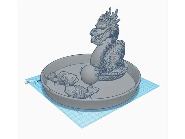 STL - Quemador de incienso de reflujo de dragón y peces render 1