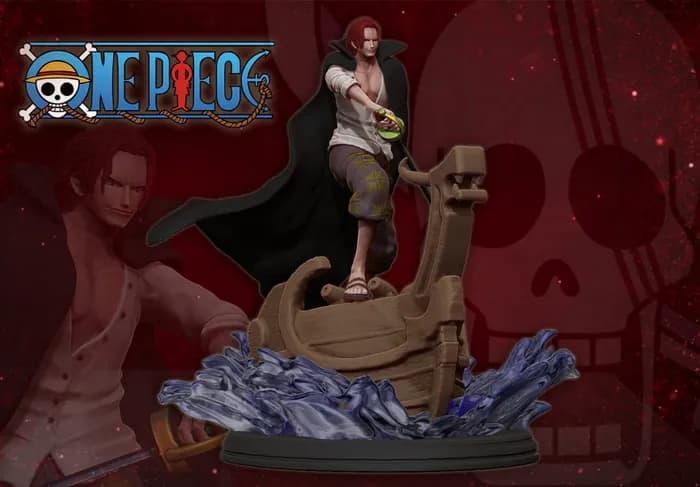 STL - red hair shanks 3d print statue one piece figurine 3d print model