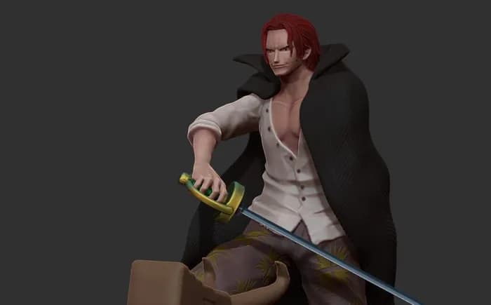 STL - red hair shanks 3d print statue one piece figurine 3d print model render 2