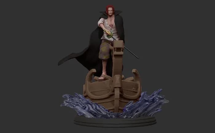 STL - red hair shanks 3d print statue one piece figurine 3d print model render 3