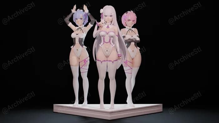 STL - rem emilia and ram render 4