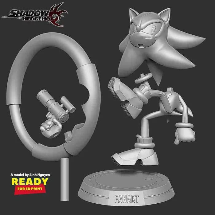 STL - shadow sonic the hedgehog 2 fanart render 2