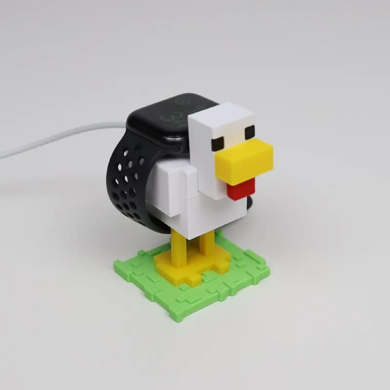 STL - Soporte para reloj de pollo de píxeles render 1
