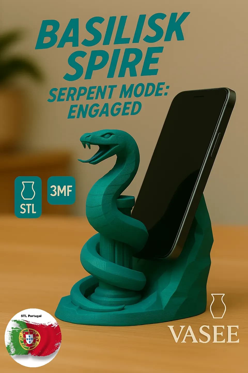 STL - Soporte para teléfono de Basilisco render 2