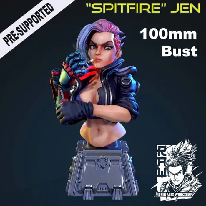 STL - spitfire jen dual version cyberpunk bust supported rar render 2