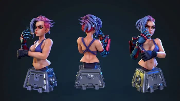 STL - spitfire jen dual version cyberpunk bust supported rar render 4