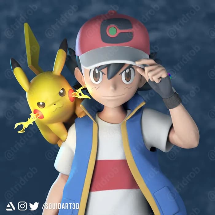 squidart3d ash satoshi & pikachu pokemon journeys