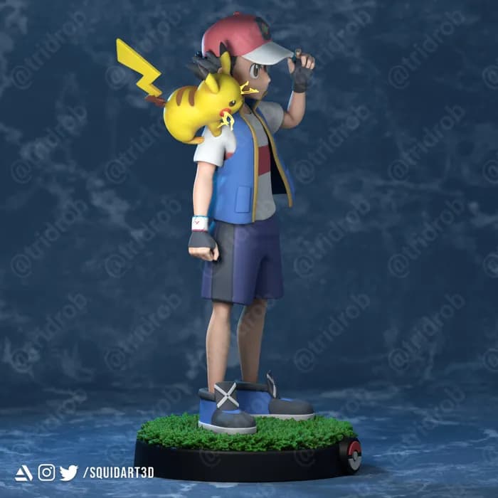 STL - squidart3d ash satoshi & pikachu pokemon journeys render 2