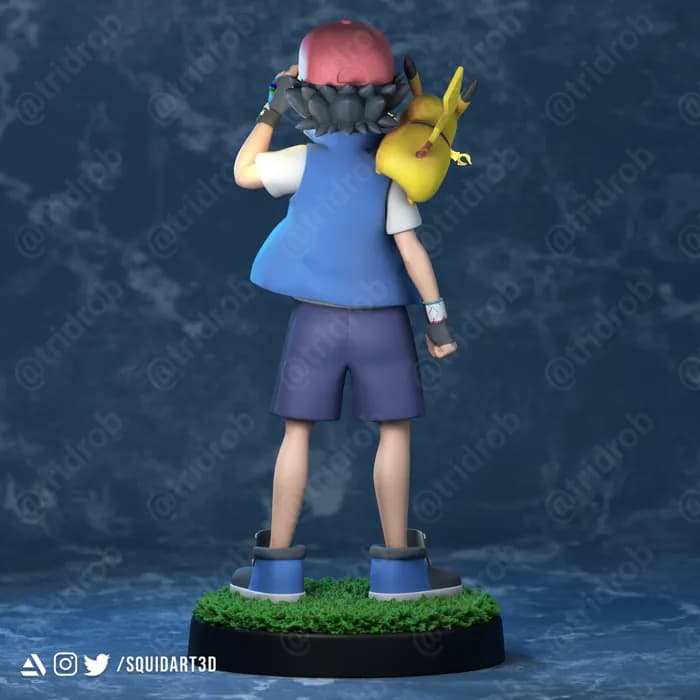 STL - squidart3d ash satoshi & pikachu pokemon journeys render 3