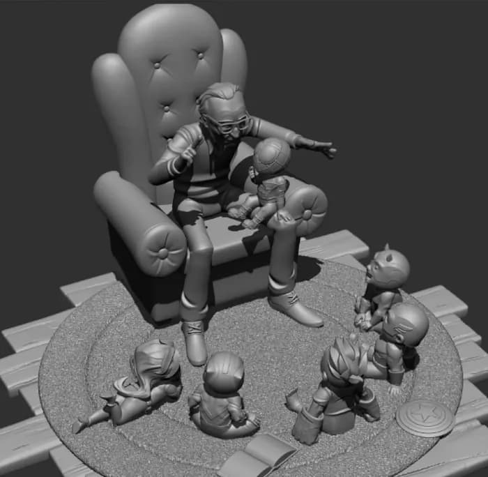 STL - stan lee and kids render 3
