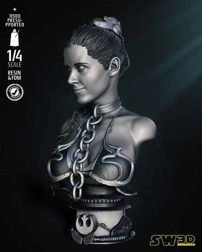 STL - star wars 3d models leia bust portrait 300mm render 3