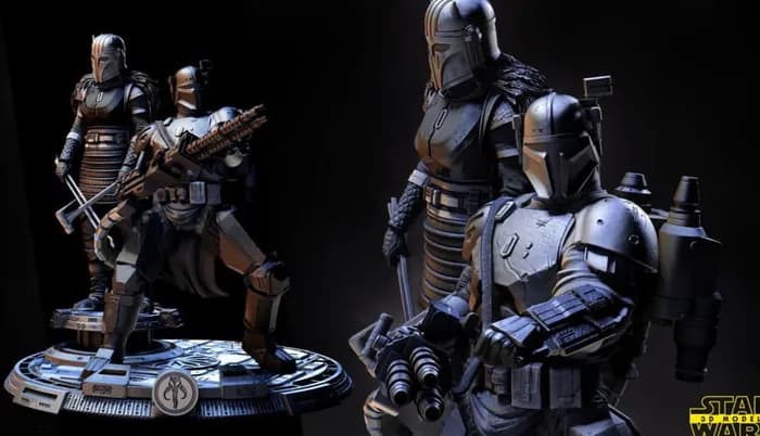 STL - star wars the armorer and paz viszla diorama render 2