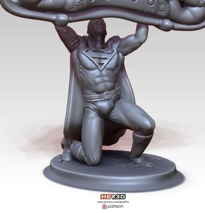 STL - Superman levantando un auto render 2
