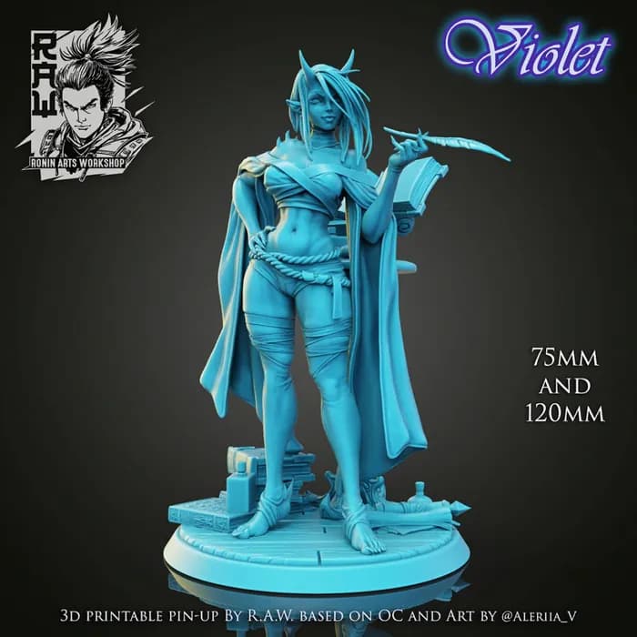 STL - supported violet (pose 2) 75mm and 120mm x render 3