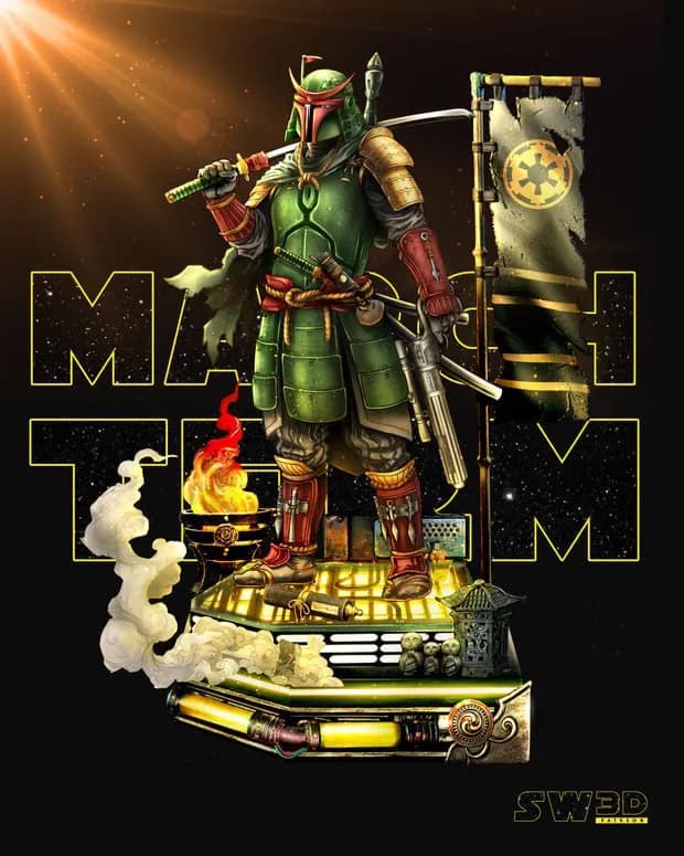 sw3d boba fett samurai sculpture x