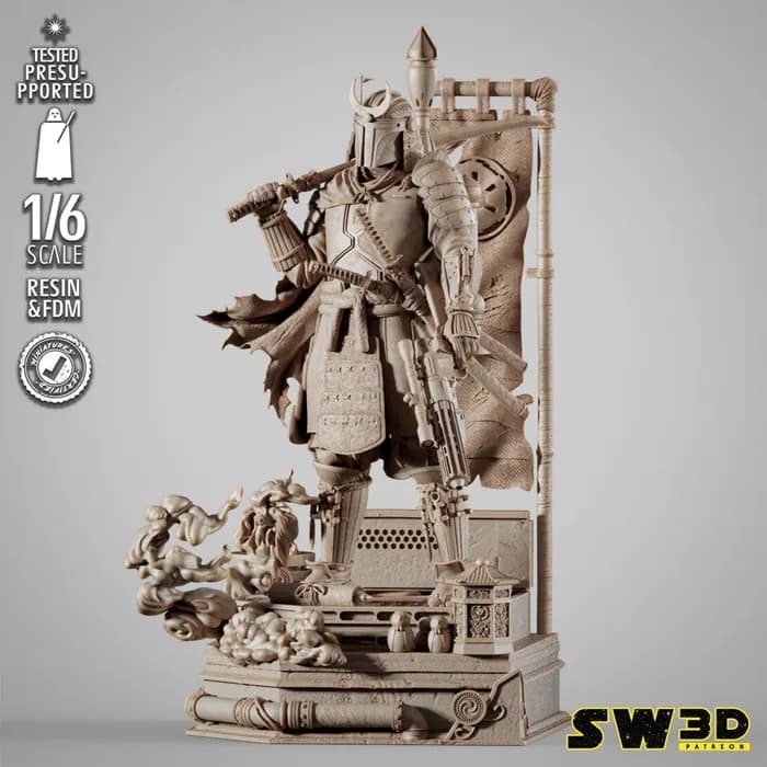 STL - sw3d boba fett samurai sculpture x render 2