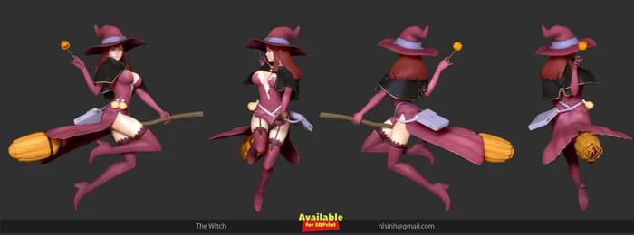 STL - the witch takes off the broom happy halloween 2019 render 2