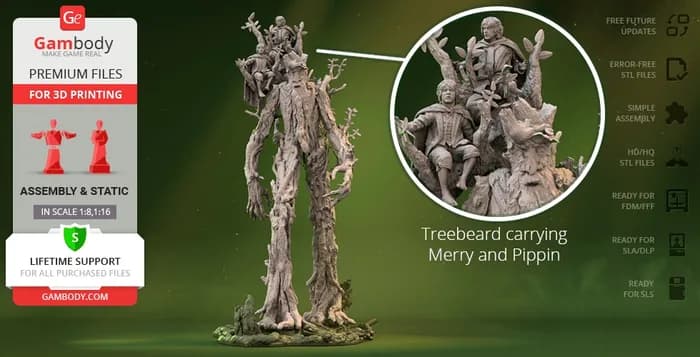 STL - Treebeard cargando a Merry y Pippin render 1