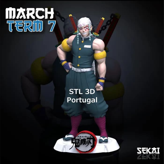 STL - uzui sculpture demon slayer with pre supports 3 in 1 sekai 3d models render 2