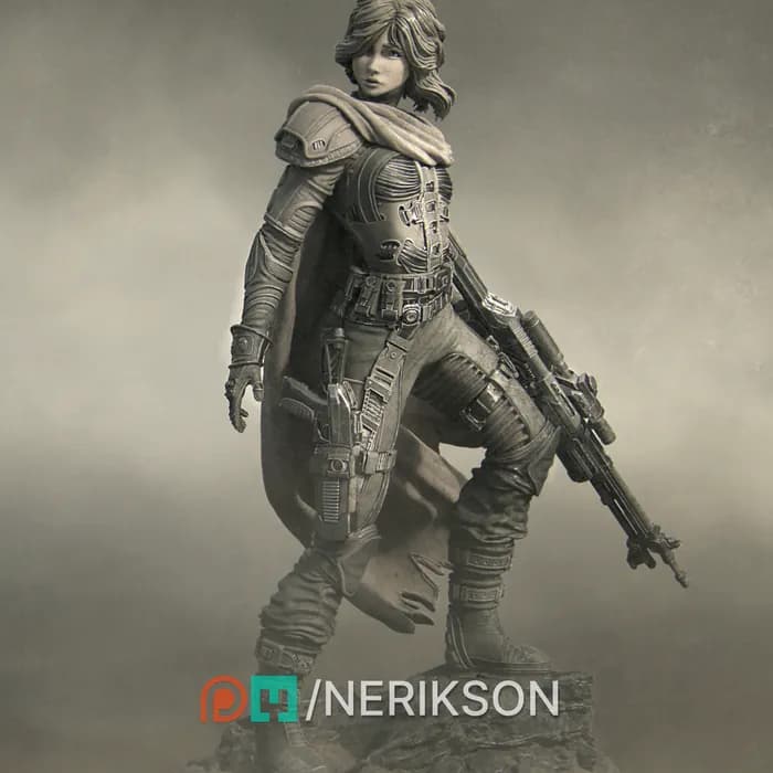 STL - Viajera del desierto futurista con rifle