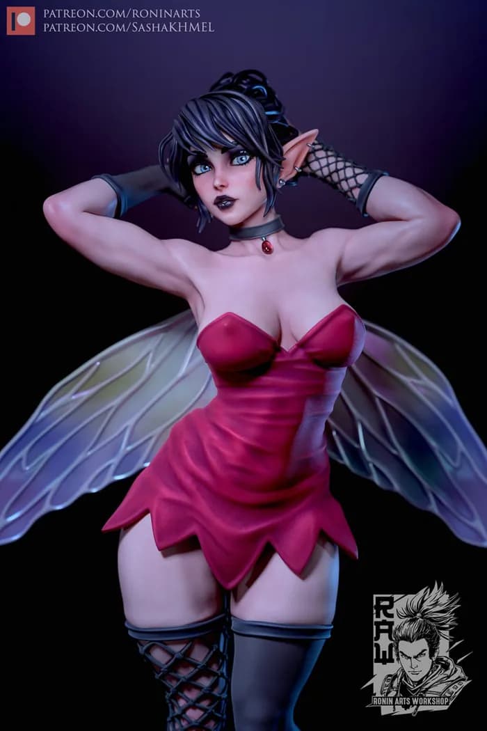 STL - vita the goth fairy 3d printable pin up render 2