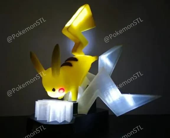 STL - volt tackle pikachu lamp model files render 1