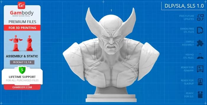 STL - wolverine bust dlp sla sls 1 0 eco c render 3