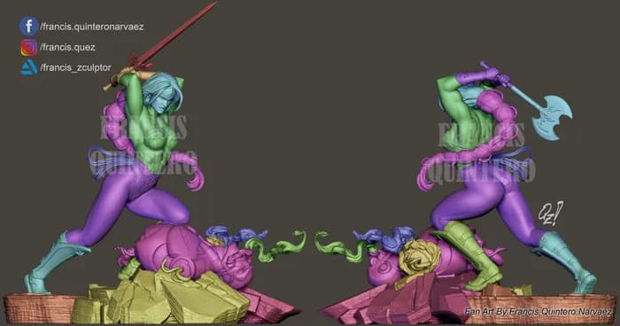 STL - Wonder Woman luchando contra un robot render 2