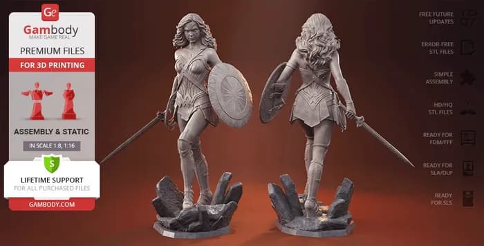 STL - wonder woman movie version fdm 7z c render 2