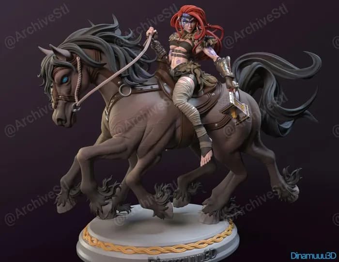 STL - Ygritte guerrera amazona a caballo render 1