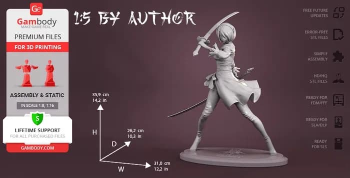 STL - yorha 2b 3d printing figurine assembly render 2