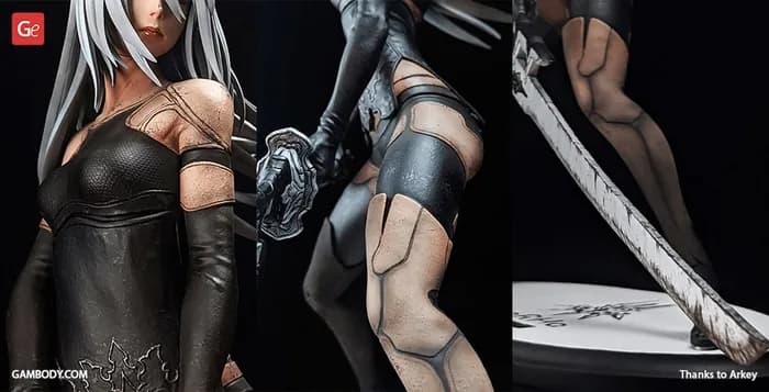 STL - yorha a2 fighting posture 3d printing figurine assembly render 3