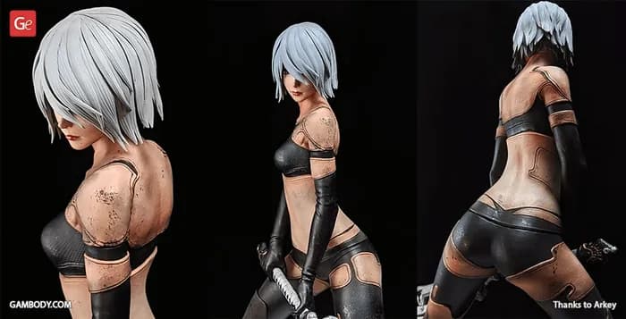 STL - yorha a2 fighting posture 3d printing figurine assembly render 4